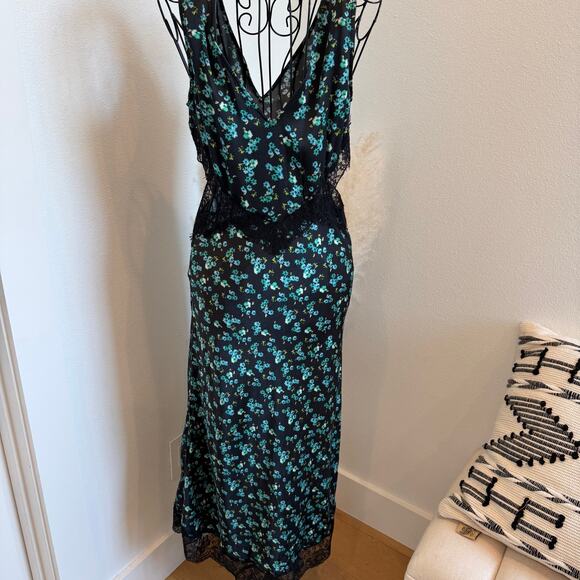 Rails Pandora Mint Floral Satin Crepe Midi Cut Out Lace Trim Dress Small - Picture 8 of 15